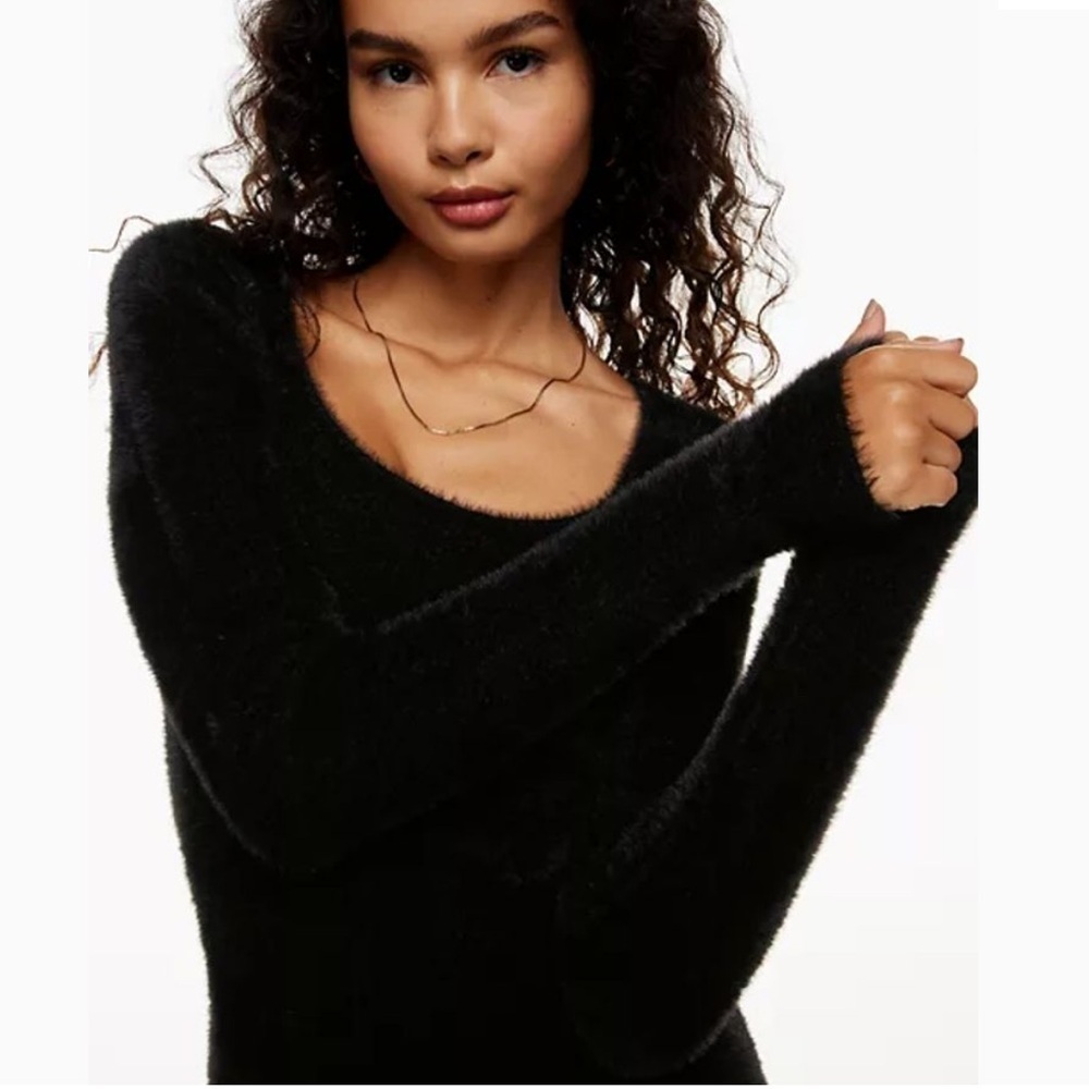 Sunday Best Aritzia Women's XS Black Montgomery Dress Fuzzy-Knit Faux Fur L/S - Picture 4 of 10